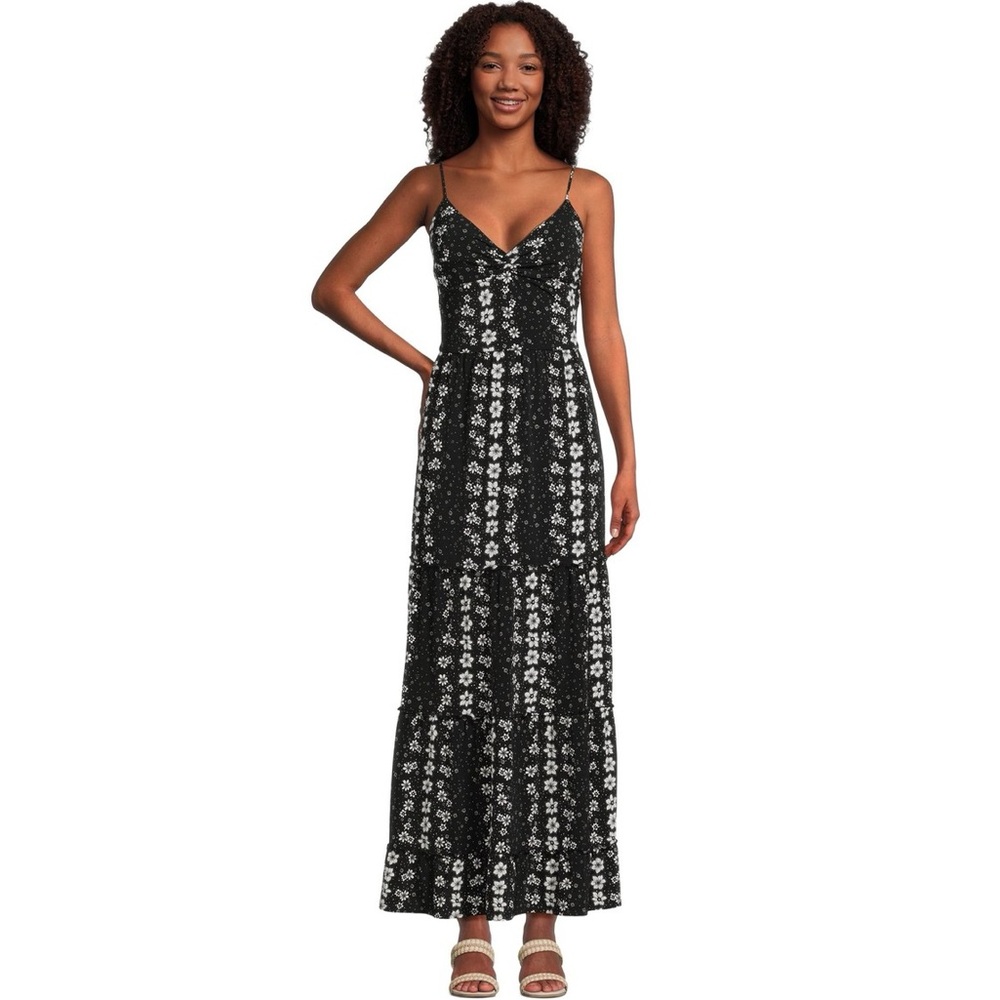 No Boundaries Black/White Floral Maxi Lined Knit SunDress Padded Bra XXXL NWOT